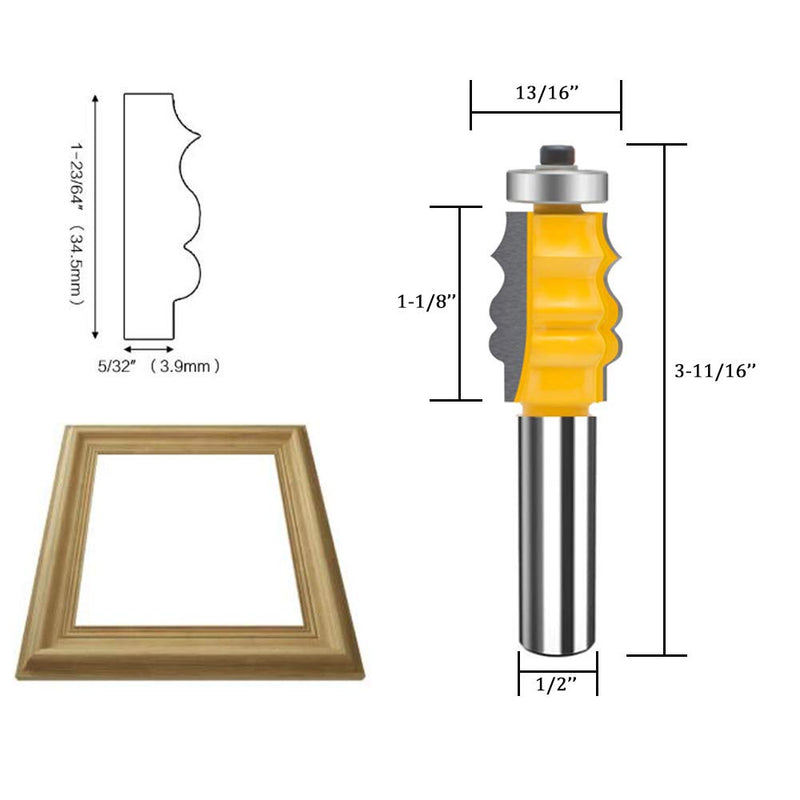 TAIWAIN Router Bit Set 1/2 Inch Shank 3 PCS, Frame Wood Milling Cutter,Rail &Stile Woodworking Miter Carbide CNC Cutting Router Bits Sets Tool for Cabinet Drawer Door Surfacing (G1-G) G1-G