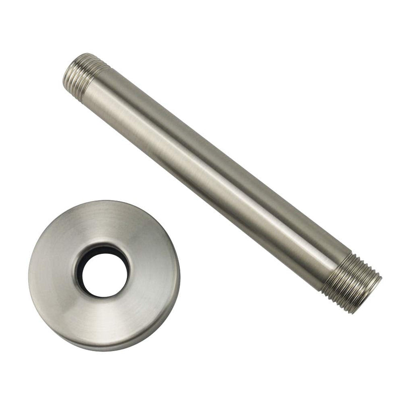Purelux Straight Shower Arm 6 Inches Water Outlet PJ0612, Brushed Nickel Made of Stainless Steel with Gasket Flange 6 Inch Ceiling Mount - Brushed Nickel