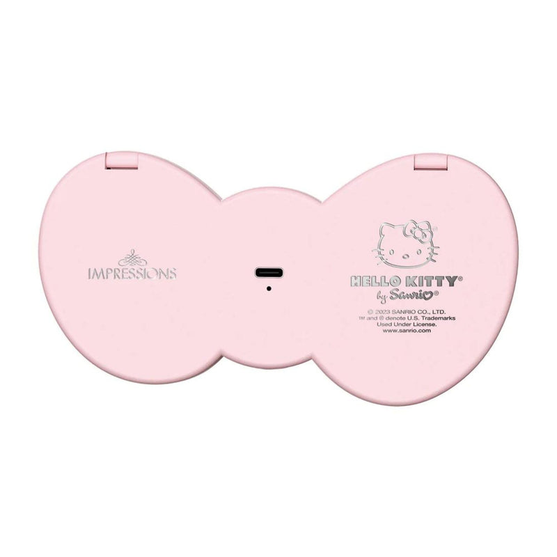 Impressions Vanity Hello Kitty Bow LED Compact Mirror, Double Sided Cute Travel Makeup Mirror, Soft Touch Button with Slide Down Auto Shut Off (Large) 4"L x 8"W
