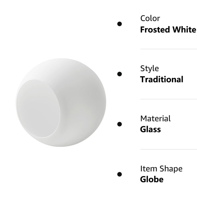 3 Pack Fixture Replacement Globe Shade, 6 Inch Diameter, E26 Base 1-5/8 Inch Fitter, Glass Globe Lampshade Cover for Pendant Wall Sconce Chandelier Vanity Light (3 Pack 6 Inch White Frosted Glass) 3 Pack 6 Inch White Frosted Glass