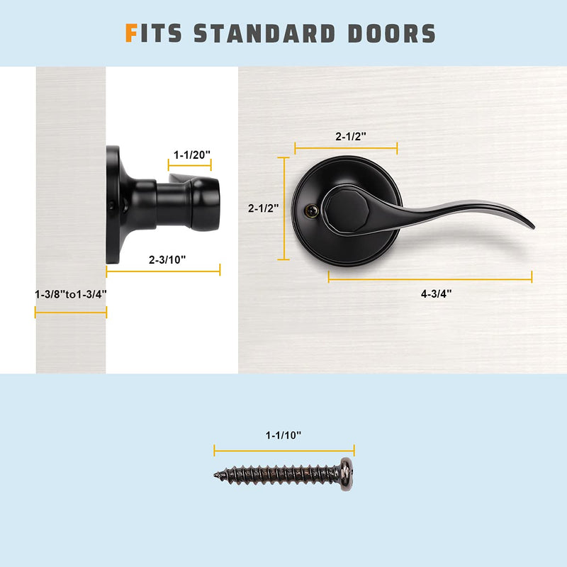 KNOBWELL 5 Pack Black Dummy Door Handle Interior Door Knobs, Closet Door Handles Inside Door Levers, Non-Functioning Right Handing (No Lock/Latch) Black-Right Handing