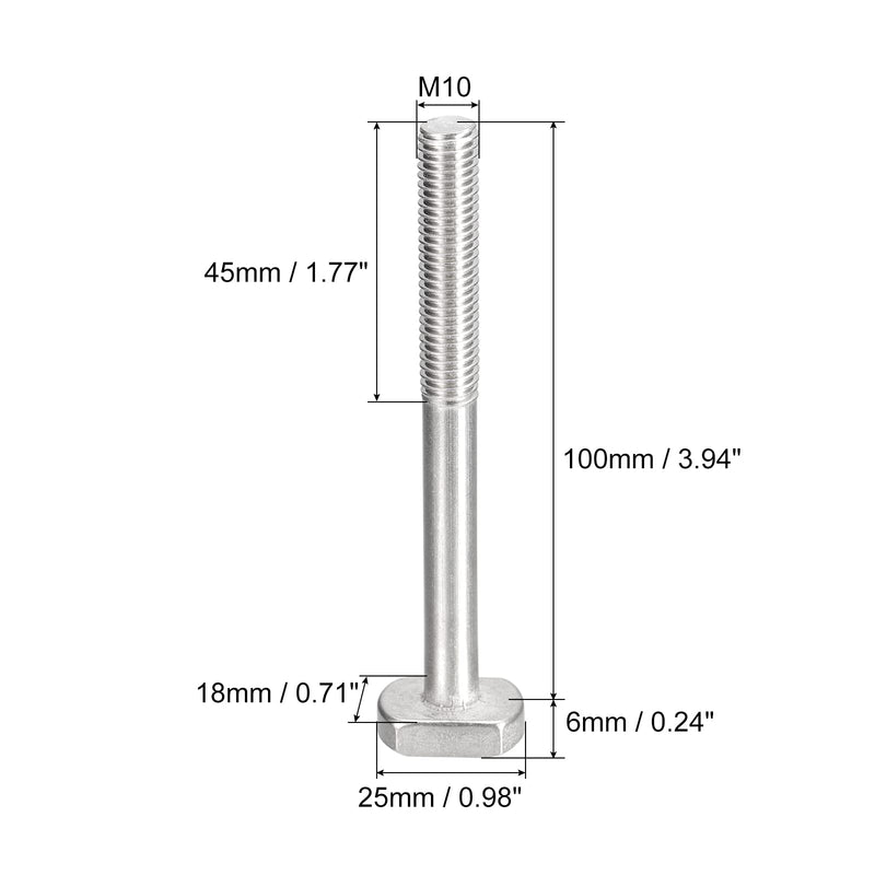 uxcell T-Slot Bolts, 2pcs M10x100mm T Slot Drop-in Stud Sliding Bolts 304 Stainless Steel T Shape Screws for T Track 100mm 2 - NewNest Australia