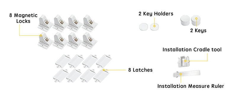 Vmaisi Adhesive Magnetic Cabinet Locks for Babies (8 Locks and 2 Keys) Standard 8.0