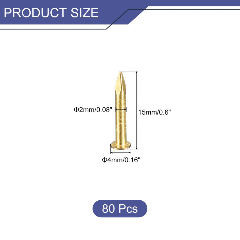 uxcell 80 Pcs Small Tiny Nails 2mmx15mm(DxL) Tiny Brass Nails Hardware Nails Small Nail for Wooden DIY Decorative Boxes Household Accessories, Brass Tone