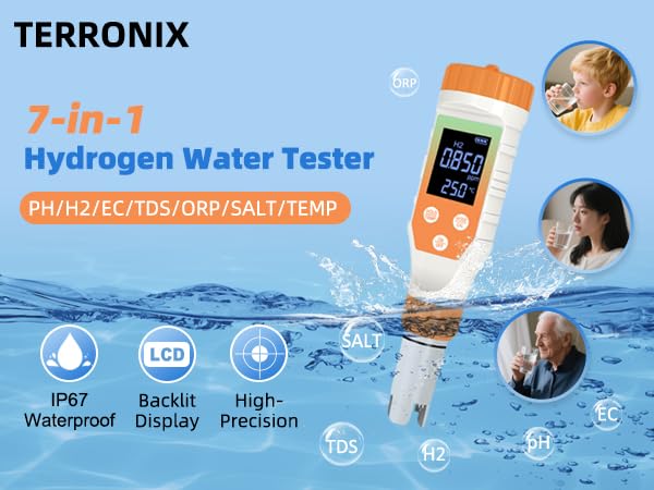 7-in-1 Digital Water Quality Tester - ph Meter, pH TDS EC ORP Salt Temperature Meter, Portable Testing Kit with Digital Display orange color-1