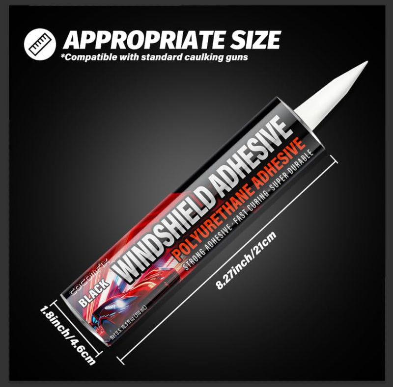 Polyurethane Windshield Adhesive, Fast Cure & Weather Resistant Windshield Sealant, High Bond Strength & Non-Sag Fit Vertical Application, Kit with Gloves, Tip Applicator & Adhesive, 310ml (Black)
