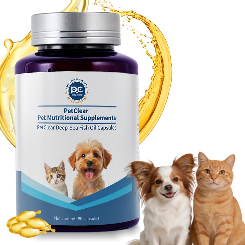 Omega 3 Fish Oil for Dogs, 80 Capsules, Rich in EPA and DHA, Improves Dry Skin, Dandruff, Itching, Reduce Shedding, Supports Cardiovascular and Joint Health, Suitable for Cats and Dogs (1 Bottle) 1 Bottle (80pcs in total)
