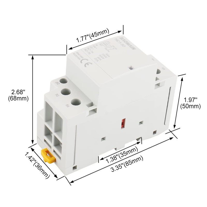 Baomain 110V AC 2-Pole Modular Contactor, 50A 2NC Normally Closed, DIN Rail Mount for HVAC, Motor, Pump & Lighting Control BCT-50/02, HC1-50/02-110VAC 50 Amp. 110 VAC(HC1)
