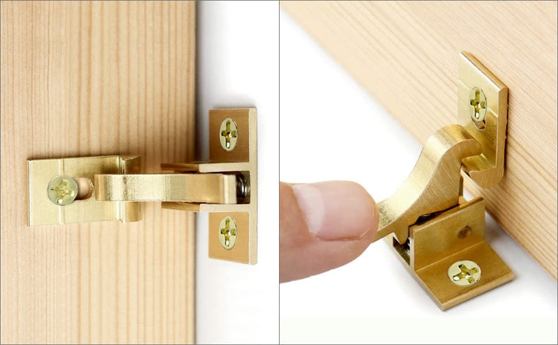 QWORK Brass Heavy Duty Elbow Latch Cabinet Door/Window Catch, 4 Pack Elbow Latches with Mounting Screws, for Bedroom Bathroom Window Cabinet and Closets Door Window Catch, Home/Office 4 Sets