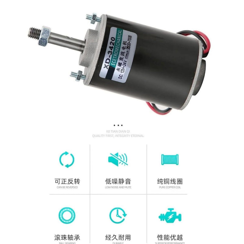 High Torque DC Motor 12v / 24v 3500/7000RPM Permanent Magnet Motor Mini DC Motor DIY Generator Motor 30W CW/CCW (Threaded Shaft)(with Bracket) (Threaded Shaft)