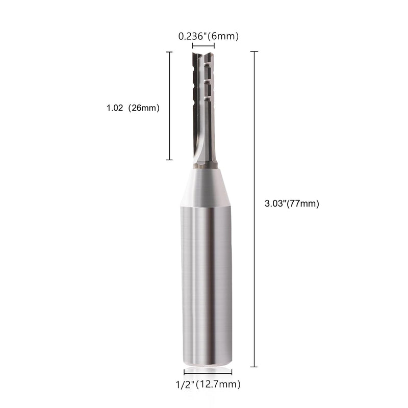 CNC Router Bits 1/2 inch Shank 3 Flutes TCT Straight Router Bit Straight Flute End Mill Cutters Woodworking CNC Trimming Slot Bits Milling Cutter for Wood (12.7 * 6 * 25, 2) 12.7*6*25