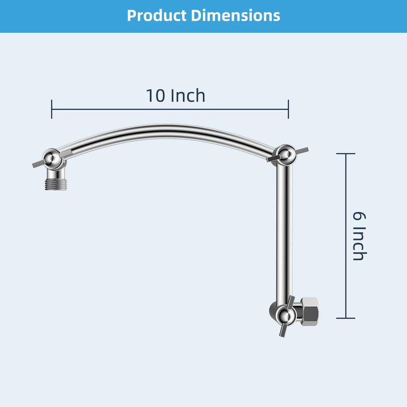 Hibbent All Metal 16'' Shower Head Extension Arm Solid Brass Flexible Height & Angle Adjustable Shower Arm Extender with Lock Joint, Universal Connection Stainless Steel Pipe Height Extending, Chrome 16 Inch