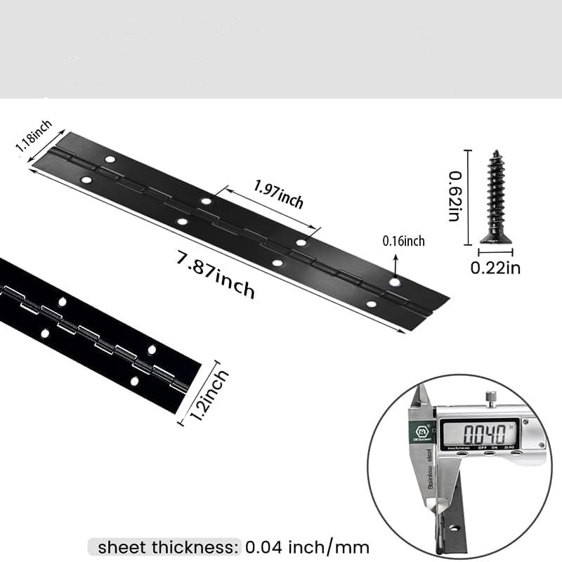 2PCS Heavy Duty Piano Hinge,8-Inch 304 Black Continuous & Piano Hinges,0.05" Thickness,1.2" Open Width, Ideal for Folding Cabinet Doors, Black Stainless Furniture Hinges Includes 16pcs Screws