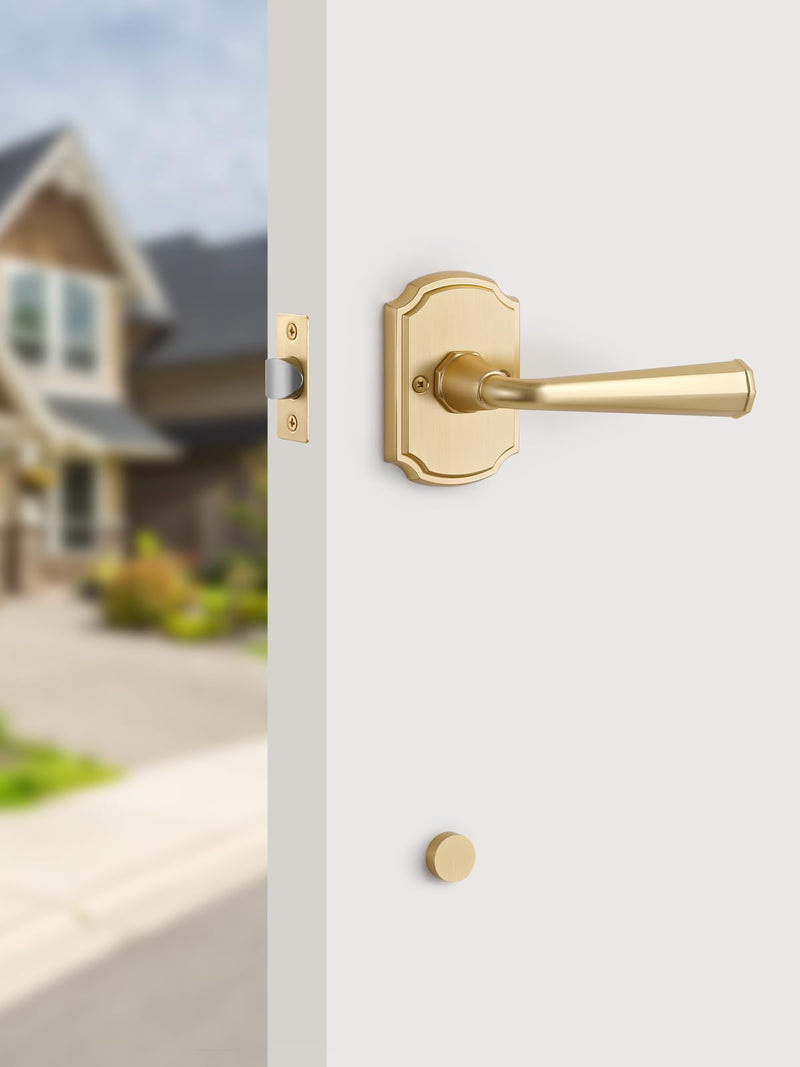 1 Pack Gold Front Door Handles Reversible Lever Entry No Lock Handleset Brushed Brass Entry Way Door Handle Satin Brass 1