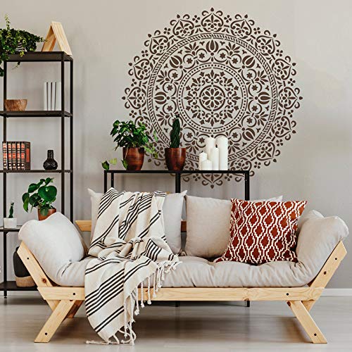 NAKLEO Mandala Painting Large Stencil Diameter 23.2”, Oriental Circle Mandala Geometric Ornament, Reusable Plastic Template DIY Art and Craft, Wall Floor Wood Fabric Furniture M Oriental #01