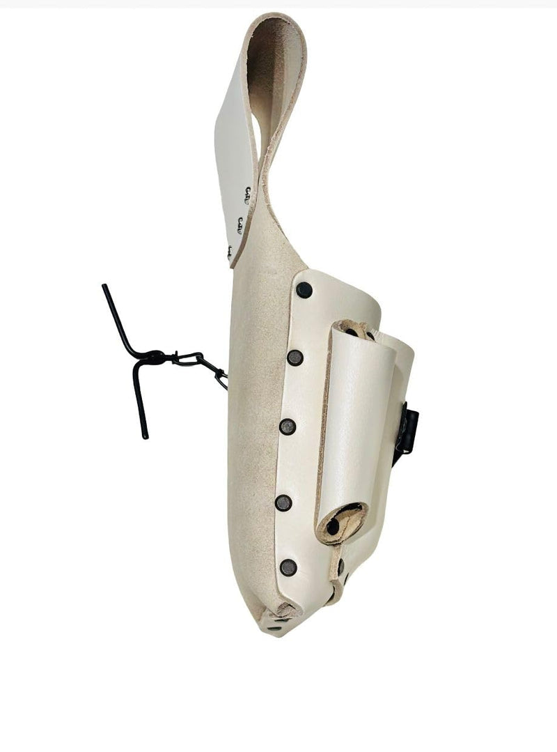 Wide Brown Leather Electrician Tool Pouch, 5 Pocket Design with Tape Holder, Heavy Duty Pigmented Construction, Anti-Rust Rivets WHITE