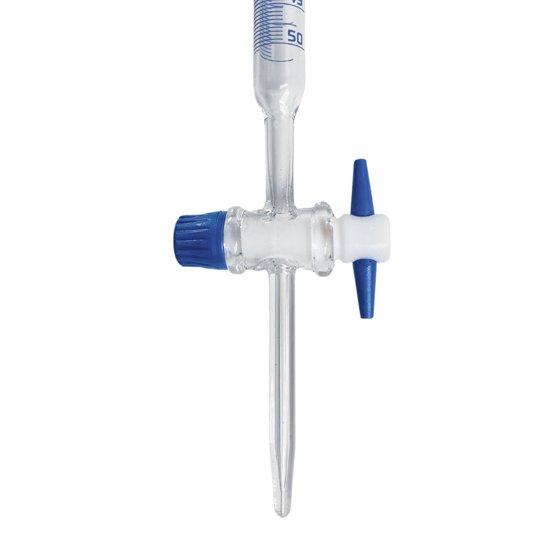 Eisco Labs - 50mL Class A Burette ±0.05mL, Borosilicate Glass with PTFE Key Stopcock - ISO 385 Batch Certified - High Durability and Chemical Resistance, Burette with Stopcock, Precise Flow Burette