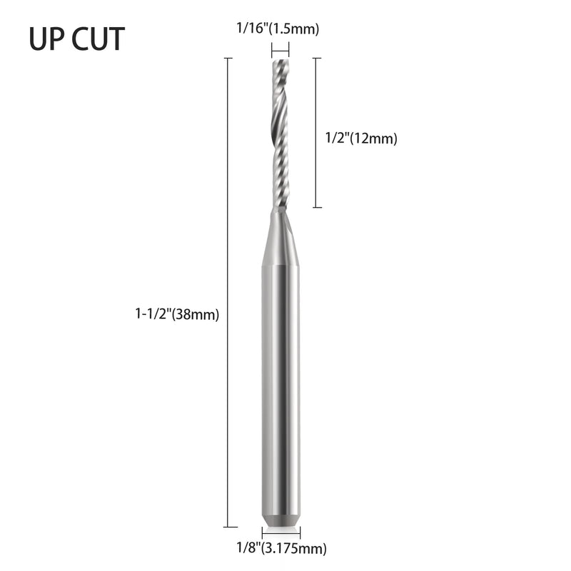1/8 Shank CNC Router Bits 1 Flute End Mill Single Flute Spiral Router Bit Up Cut Milling Cutter with 1/16 Inch Cutting Diameter for Acrylic Plastic MDF (10) 10