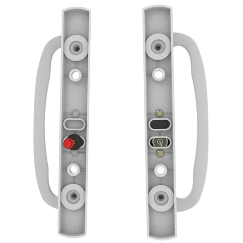 8.5" Legacy Sliding Patio Glass Door Offset Latch White Handle Set with Keys - Sash Controls 2265 Keyed Lock - Fits 3-15/16" Screw Hole Spacing and 1-1/4" to 2-1/4" Door Thickness