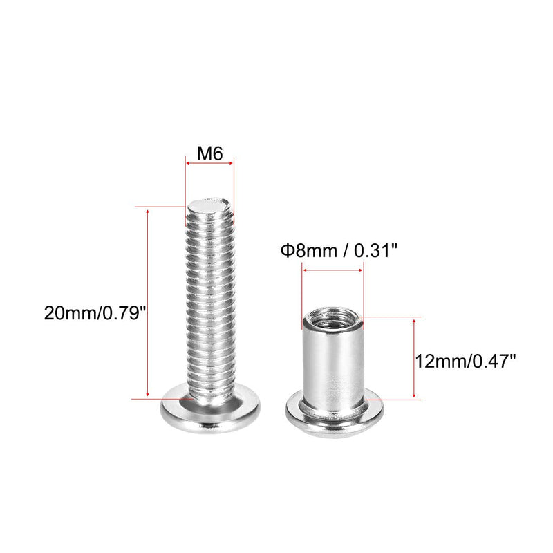 uxcell Screw Post Fit for 5/16"(8mm) Hole Dia, Male M6x20mm Belt Buckle Binding Bolts Leather Fastener Stainless Steel 5 Sets 20mm