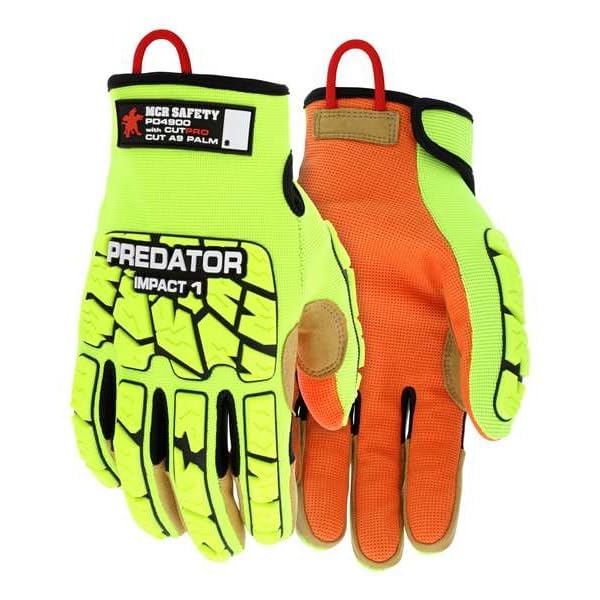MCR Safety Gloves PD4900M Predator Mechanic Gloves, Hi-Visibility Cut Resistant Work Gloves, Medium, 1-Pair