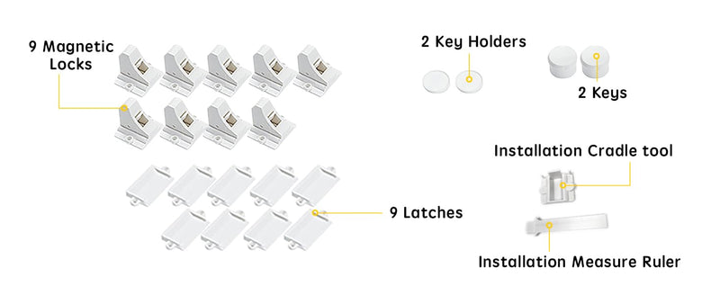 Vmaisi Baby Proofing Magnetic Cabinet Locks (9 Locks and 2 Keys) Standard 9.0