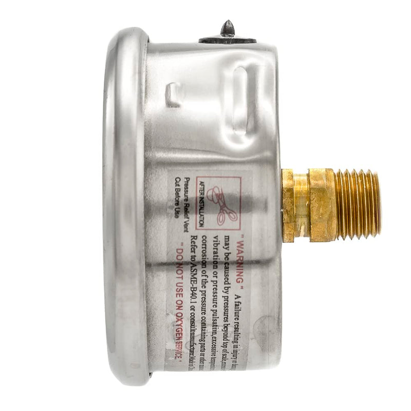 Liquid Filled Center Back Mount Pressure Gauge with 2.5" Dial, 0-3000 PSI, 1/4" Male NPT Connection, Stainless Steel CASE and Bezel (1)