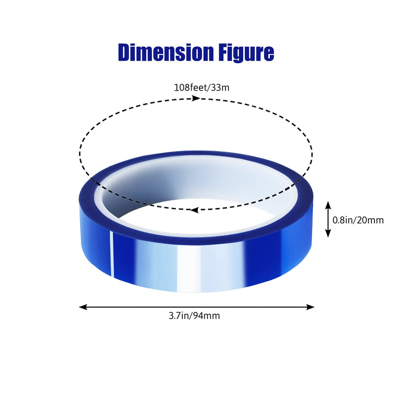 4 Rolls 20mm x33m(108ft) Blue Heat Tape High Temperature Heat Resistant Tape Heat Transfer Tape for Heat Sublimation Press Vinyl,No Residue