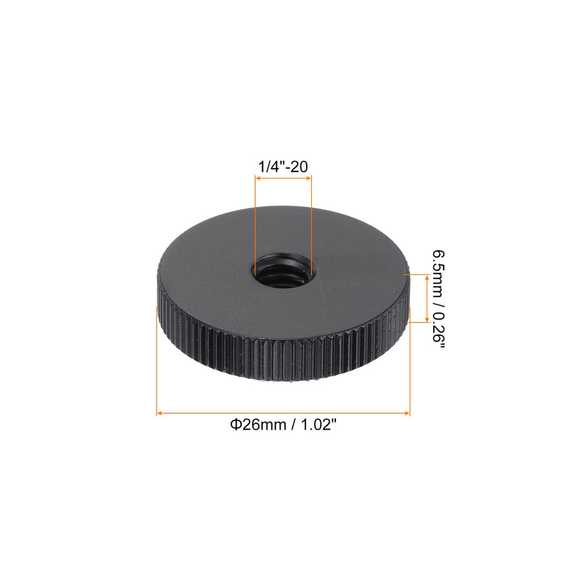 uxcell 4Pcs Flat Knurled Nut - 1/4"-20 x 1" x 0.26" Thumb Nuts Lock Adjusting Nuts, Aluminum Alloy Female Thumb Wheel Lock Nut, Black 4