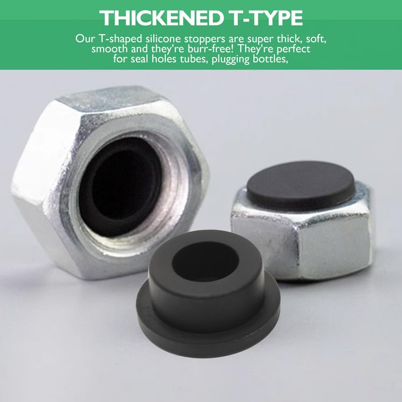 Silicone Plugs 1/4 in T-Shaped Soft Flexible Rubber Stopper Waterproof Seal Button Plug for 6.3-7 mm/0.25-0.28 in Hole, Black, 32 Pcs 6.3-7mm(0.25-0.28")