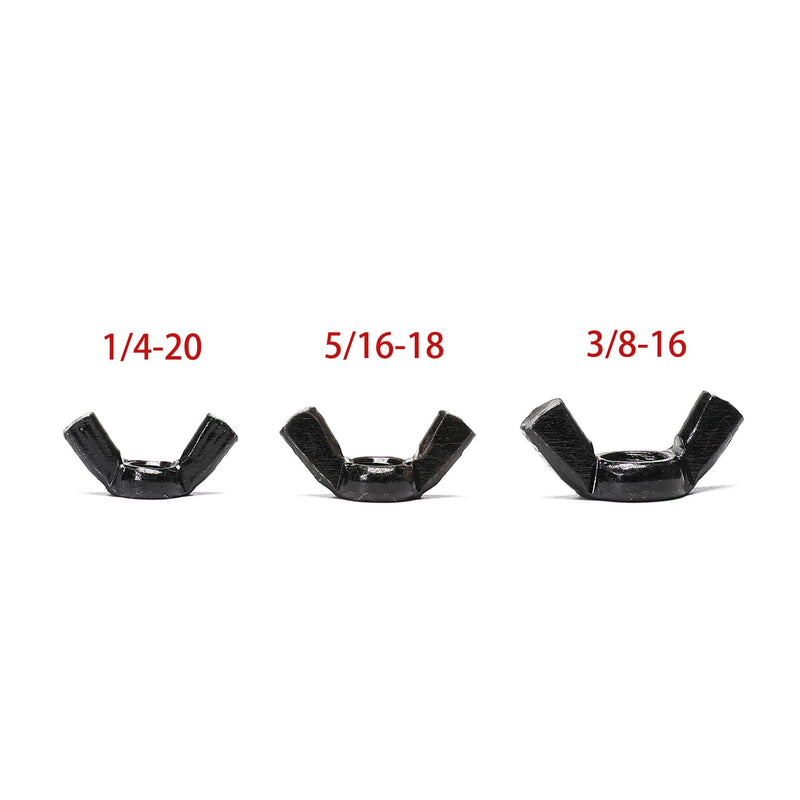 20 PCS 3/8-16 Wingnuts, Carbon Steel Wing Nuts Black Zinc Plated Fasteners Parts Butterfly Nut (Black, 3/8-16)