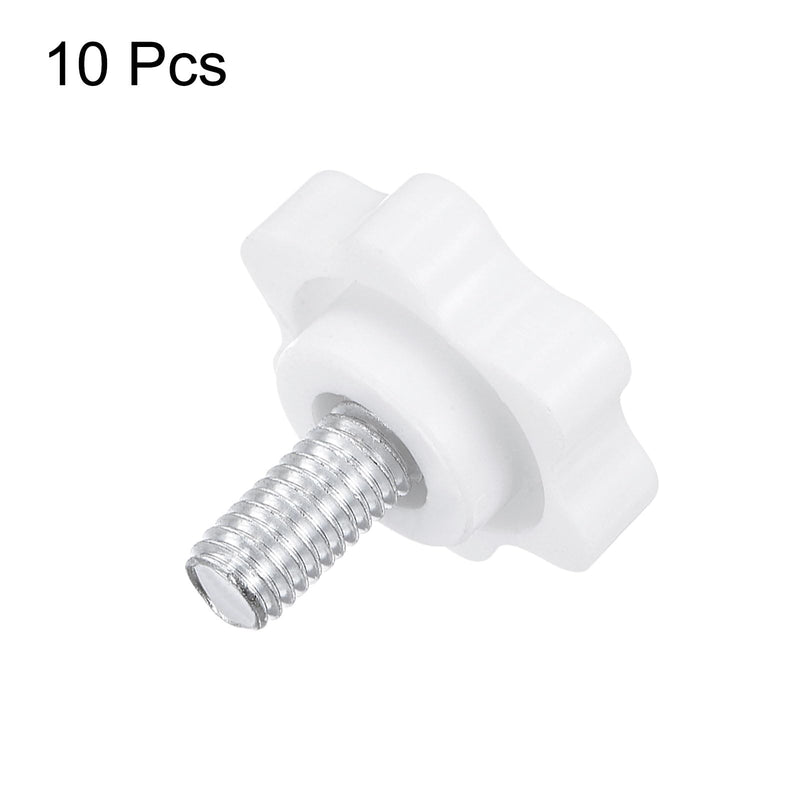 HARFINGTON 10pcs Star Knobs M6 x 12mm Male Thread 25mm Plastic 6-Point Head Stud Knob Hand Tightening Clamping Screw Replacement Threaded Handle, White