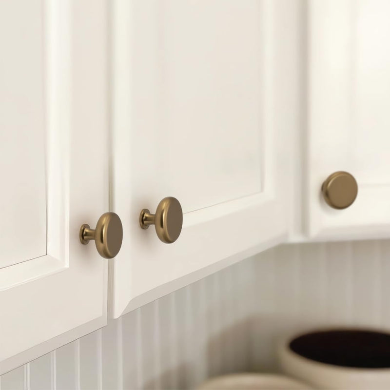 YAGU 10 Pack Champagne Bronze Kitchen Cabinet Knobs 1-1/4 Inch Round Solid Dresser Drawer Knob Dark Gold Modern Hardware Honey Bronze Pulls for Closet Cupboard Wardrobe