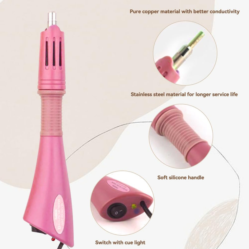 Hotfix Rhinestone Setter Applicator Hot Fix Wand Kit Tool Set with 7 Different SIzes Tips, Hot Fixed Wand Kit for Crafts Shoes Clothes Fabric Clothing ((pink)) (pink)