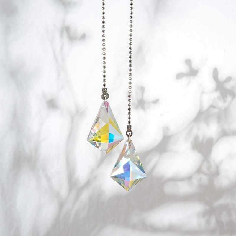 2 PCS Crystal AB Coating Ceiling Fan Pull Chain Extender Prisms Drop Gifts Ab Coating #3