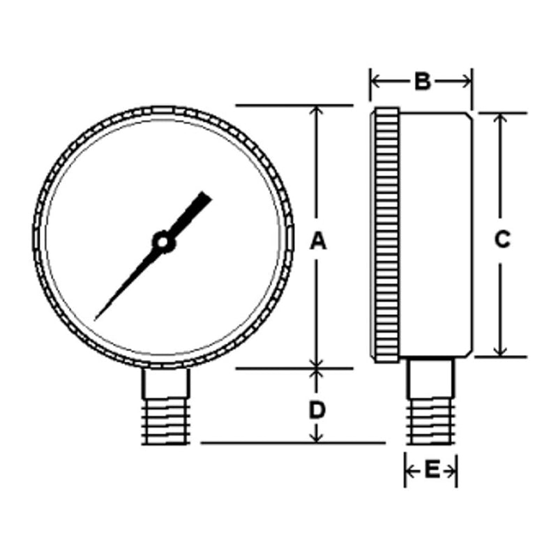 PIC Gauges 401A-404D Bottom Mount Dry Ammonia Gauge for Agriculture w/ Black Steel Case, 316 SS Internals, Plastic Lens, 4" Dial, 0/60 psi Range, 1/4" Male NPT 0 - 60 PSI