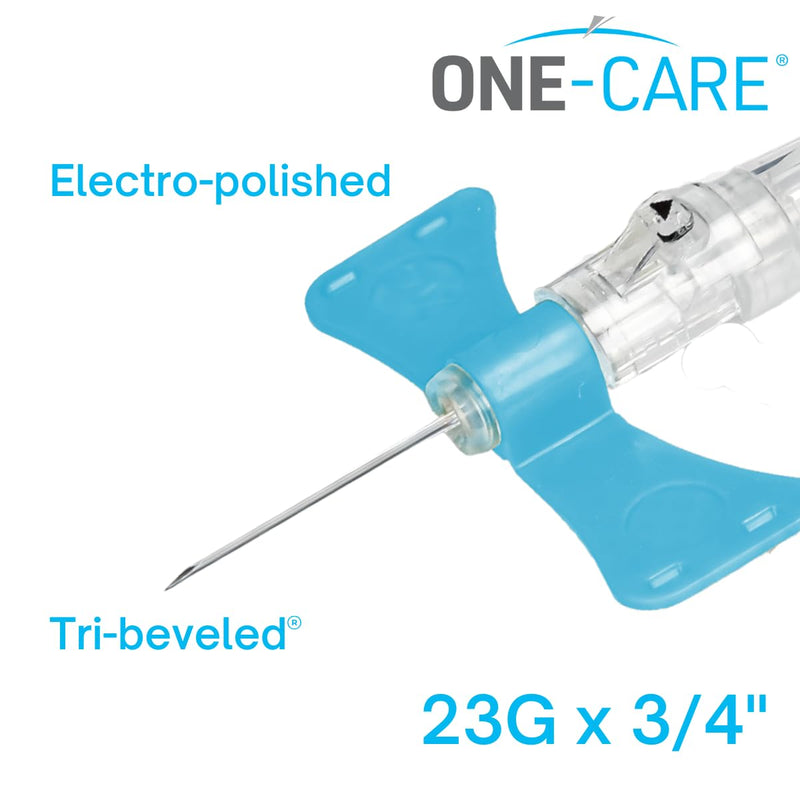 ONE-CARE Push-Button 23G x 0.75'', 12'' Tube, Luer Adapter, Auto-Retract, Individually Packed, 50 pcs, REF 5071