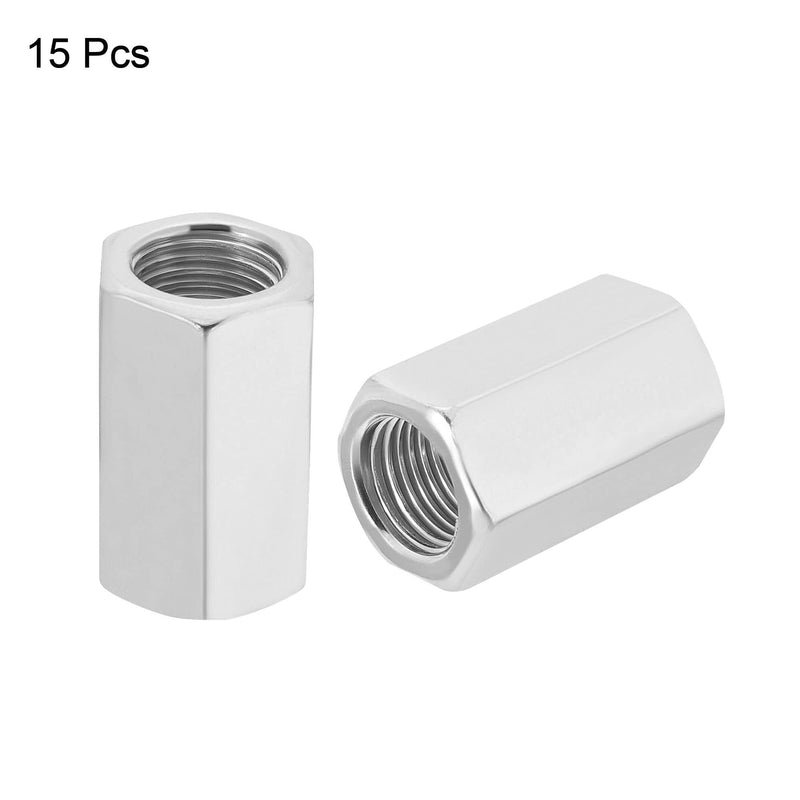 MECCANIXITY Hex Coupling Nuts M10 x 1mm Fine Thread 24mm Length Sleeve Stud Rod Adapters Pipe Connectors Pack of 15 M10x24mm