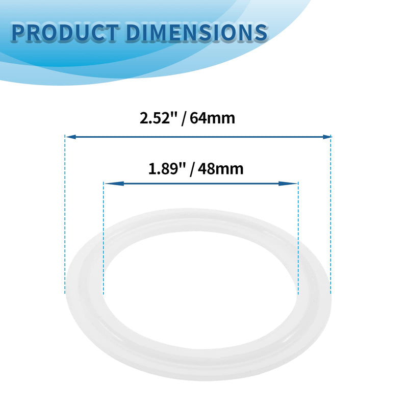 10Pcs 2" Tri Clamp Gasket, Sanitary Standard Silicone Tri-Clover O-Ring Fits OD 64mm Sanitary Pipe Weld Ferrule 2" ID:48mm, OD:64mm