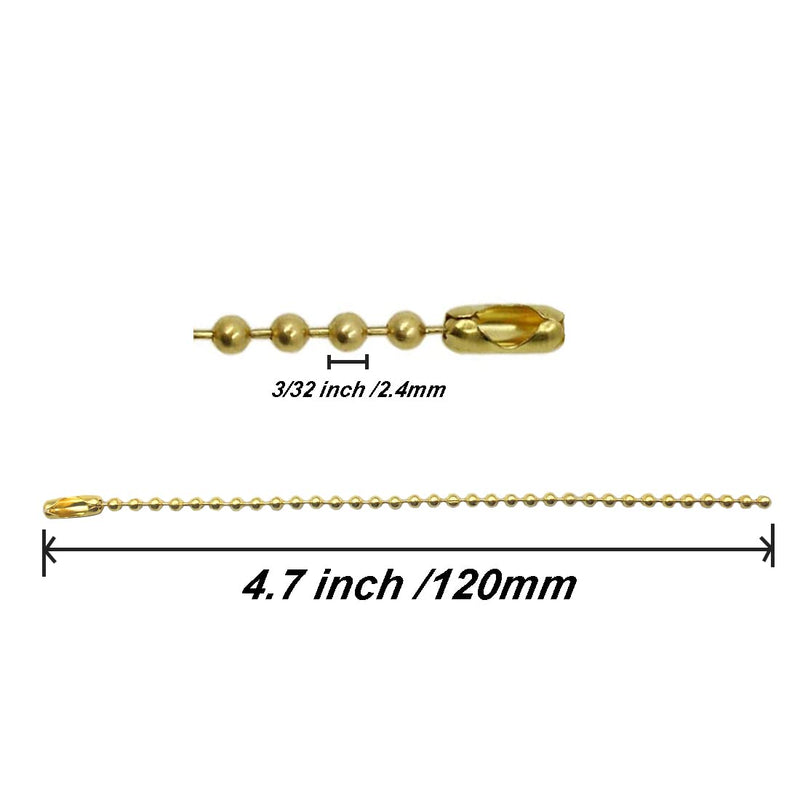 ABBECIAO 4.7" Brass Ball Chains 3/32 (2.4mm) Bead Keychains Value Tag Chain 100 Pack