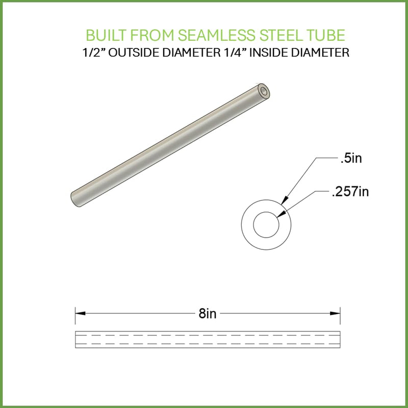 1/2" OD x 1/4" ID x 8" Long Steel Tube/Spacer (2 Pack) Metal Spacers Online Seamless Round Tubes/Spacers – Industrial Metal Tubing for DIY, Cutting, Welding, & Repairs Fits Screws and Bolts 1/4” or M6 2