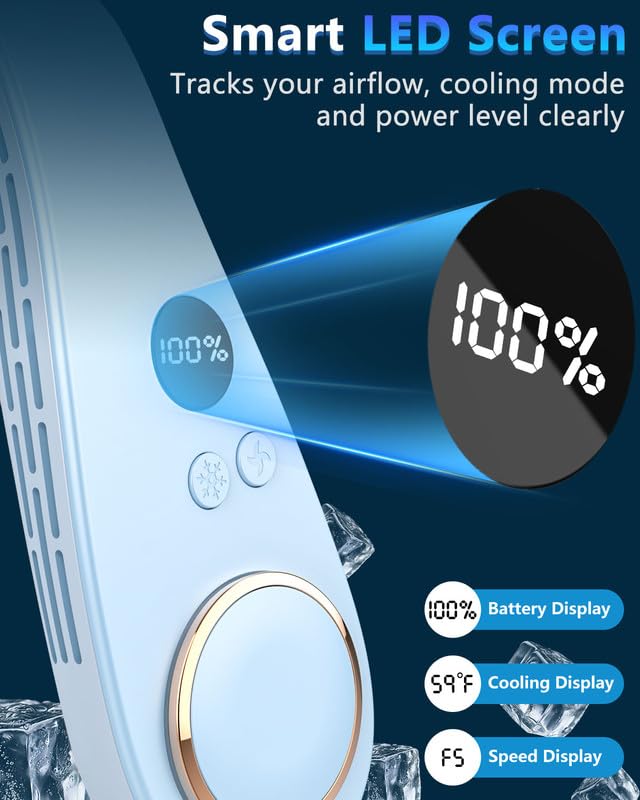 Portable Neck Fan Cooling Plate,Personal Fan Neck Hang Around,Powerful Airflow Shoulder Cooler,Fans To Wear Around Your Neck,Summer Menopause Fan Hot Flash Best Gifs for Outdoor Outside Indoor Blue Navy Blue