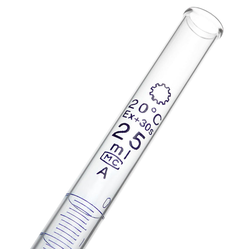 QWORK 25mL Class A Borosilicate Burette with Glass Key Stopcock - Laboratory Grade, 2 Pack Precision Graduated, 22.5 Inches Tall for Lab, Home, Beer, and Wine Making