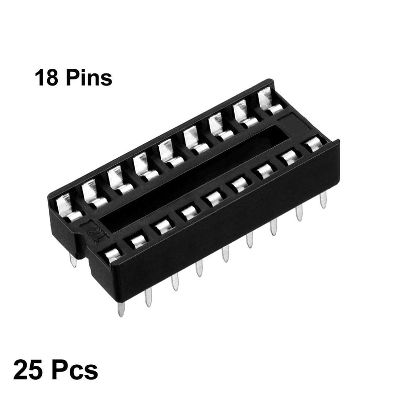 uxcell 25pcs DIP IC Chip Socket Adaptor Solder Type 2.54mm Pitch Dual Row 18 Flat Pin 7.6mm Row Pitch