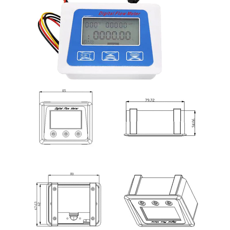 Water Flow Totalizer and Flow Rate Meter with Digital LCD Display +G1/2" Hall Effect Liquid Water Flowmeter Sensor-1-25L/min