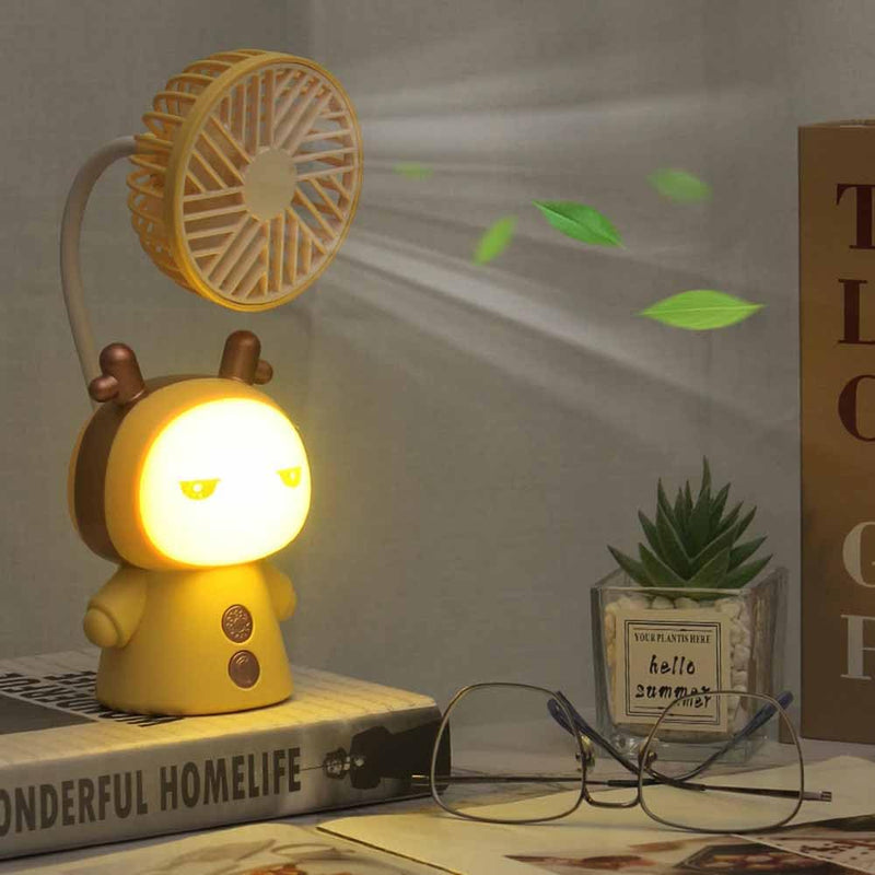 Mini Handheld Fan Cartoon Portable Fan with Night Light USB Rechargeable Battery Operated Folding Small Fan for Home Kids Children Table Study Desk Lamp LED Light (Pink) Pink