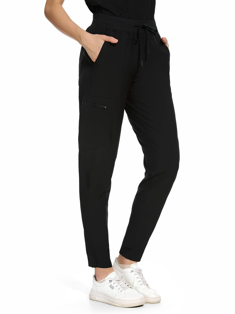COZYFIT Medical Scrub Pants for Women - Soft Stretch,Drawstring Jogger Pants with 5 Pockets Black Medium