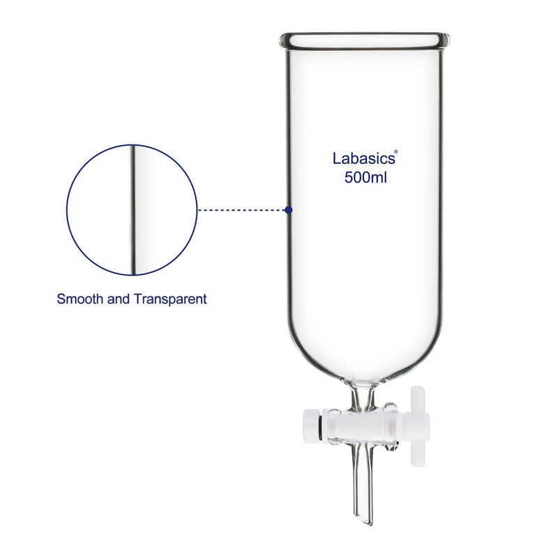 Labasics Dropping Funnel, Teflon Stopcock High Borosilicate Glass Top Opening Non-Graduated, for Precise Liquid Dispensing, 500 ml