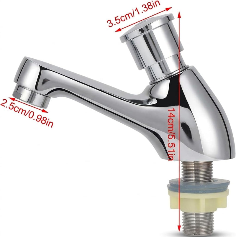 Time Delay Faucet G1/2 Thread, Self Closing Water Saving Tap Copper Chrome Plated, Single Cold Metering Valve for Public Outdoor and Laundry Utility