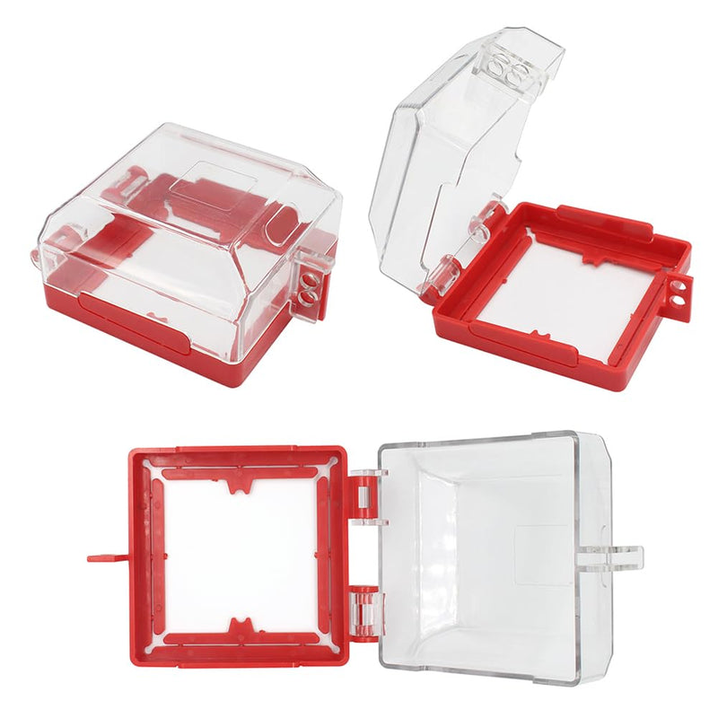 2 Pack Emergency Stop Push Button Cover Lockout, Switch Cover Box Lock Out Transparent High-Strength Resin, Red Impact-Resistant with Removable Base & 2 Lock Holes 2 Pack Switch Push Button Lockout Box